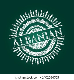 Albanian chalkboard emblem on black board. Vector Illustration. Detailed.