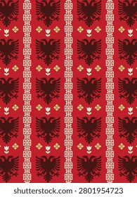 Albanian Double-Headed Eagle Seamless Pattern
