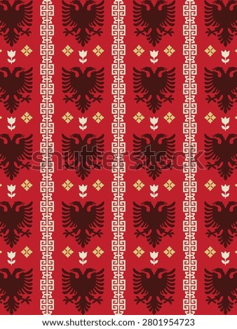 Albanian Double-Headed Eagle Seamless Pattern