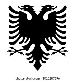 Albanian eagle with two heads. Isolated black symbol on white background. Albanian flag and coat of arms. Sign vector illustration