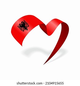 Albanian flag heart shaped ribbon. Vector illustration.