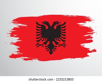 Albanian flag painted with a brush. Vector flag of Albania.