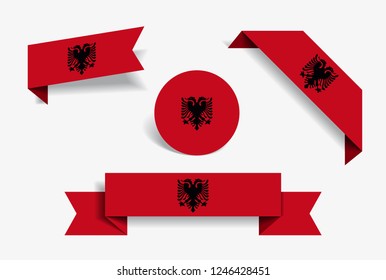 Albanian flag stickers and labels set. Vector illustration.