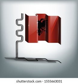 Albanian flag, vector flag of Albania on flagpole with shadow.