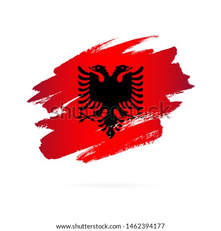 Albanian flag. Vector illustration on white background. Brush strokes drawn by hand. Independence Day of Albania.