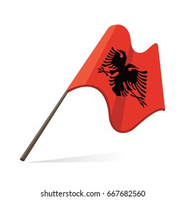 Albanian flag waving on pole isolated on white background 