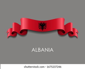 Albanian flag wavy ribbon background. Vector illustration.