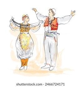 Albanian folk couple dance from Tirana with folk dress