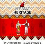 Albanian folk dress couple, heritage, invitation, poster