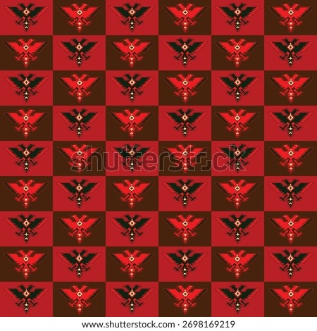 Albanian folk pattern red and black double eagle form