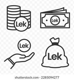 Albanian Lek icons set money icon vector image on transparent background (PNG).