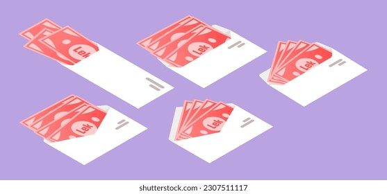 Albanian Lek Money in Envelope Isometric Icon