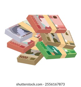 Albanian Lek Vector Illustration. Albania money set bundle banknotes. Paper money 1000, 2000, 5000, 10000 ALL. Flat style. Isolated on white background. Simple minimal design.