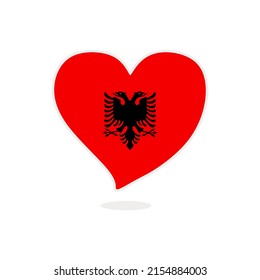 Albanian love heart flag isolated on white. Flag of Albania in the shape of a heart. Vector illustration