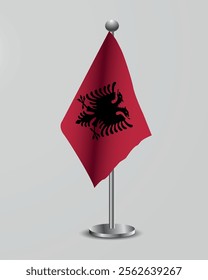 Albanian National Flag on a Stand. Representation of the Albanian flag for official meetings, conferences, official events and international events of the country.