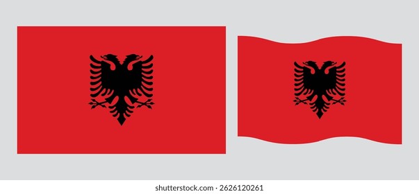 Albanian National flag, vector illustration with standard size and proportion. National flag emblem with accurate size and colors. Albanians official national flag.