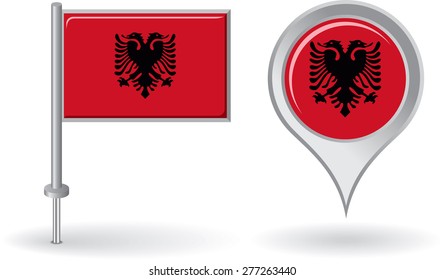 Albanian pin icon and map pointer flag. Vector illustration.
