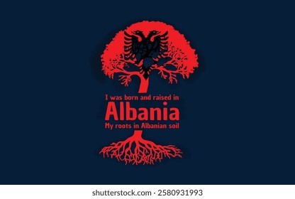 Albanian roots and symbolism: a tree with the Albanian flag, embodying national pride and love for nature