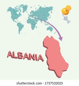 Albaniens Platz in der Welt. 3D-Karte
