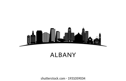 El horizonte de la ciudad de Albany. Paisaje urbano negro aislado sobre fondo blanco. Cartel del vector.