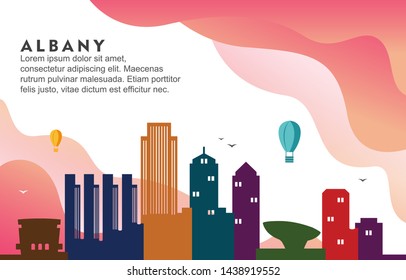 Albany New York City Building Cityscape Skyline Dynamic Background Illustration