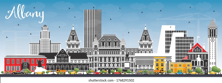 Albany New York City Skyline Color Stock Vector Royalty Free