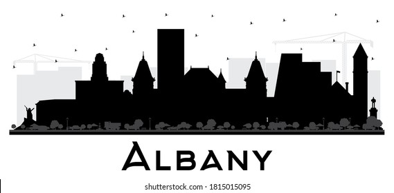 Albany New York City Skyline Silhouette with Black Buildings Isolated on White. Vector Illustration. Albany USA Cityscape with Landmarks. Business Travel and Tourism Concept with Modern Architecture.