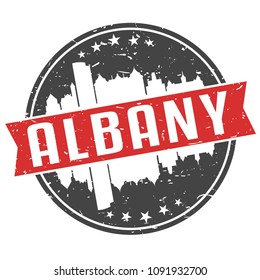Albany New York Round Travel Stamp Icon Skyline City Design Seal Badge Illustration.