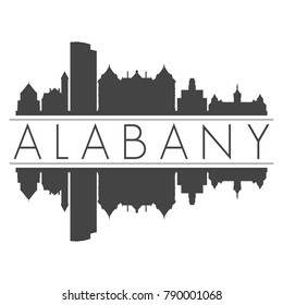 Albany New York USA Skyline Vector Art Mirror Silhouette Emblematic Buildings