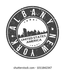 Albany New York USA Stamp Logo Icon Skyline Silhouette Symbol Round Design Skyline City.