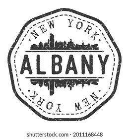 Albany, NY, USA Stamp Skyline Postmark. Silhouette Postal Passport. City Round Vector Icon. Vintage Postage Design.