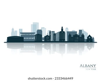 Silhouette de albany en el horizonte con reflexión. Paisaje Albany, Nueva York. Ilustración vectorial.