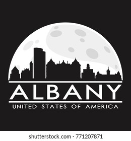 Albany USA Full Moon Night Skyline Silhouette Design City Vector Art.