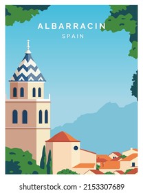 Albarracin Background Landscape Illustration. Travel To Spain. Suitable For Poster, Card, Art Print