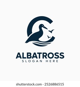 Diseño de Logo de Albatros con Letra C con Elementos de Mar para Branding e Identidad