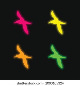 Albatross Bird Shape four color glowing neon vector icon