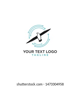 Albatross Flying Bird Illustration Logo Silhouette with tech circle touch background
