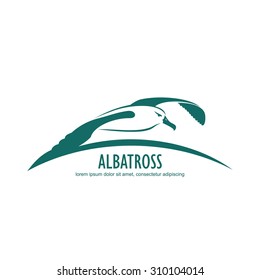 Albatross flying label - vector illustration
