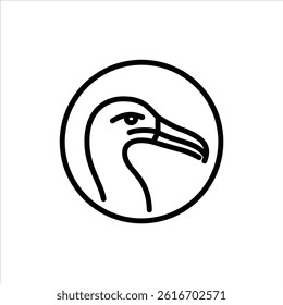albatross head on round shape outline icon. albatross side view black line illustration.