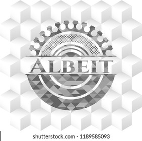 Albeit grey badge with geometric cube white background