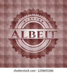 Albeit red seamless emblem or badge with abstract geometric polygonal pattern background.