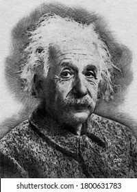 Albert Einstein Engraved Vector Art Illustration