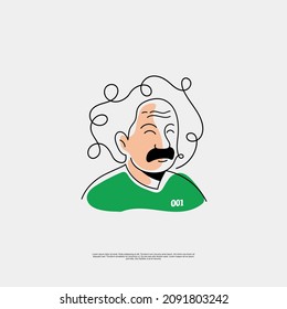 Albert Einstein. Line Art Black And White Cartoon Drawing