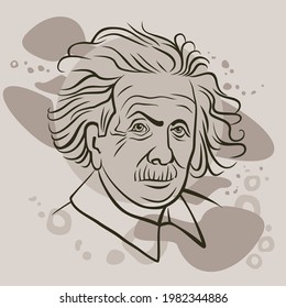 Albert Einstein Portrait In Line Art. Famous Scientist, Physicist. Black And White Sketch Of A Hand-drawn Portrait. Black And White Vector Drawing From Russia For March 18, 2021