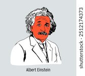 Albert Einstein was a Swiss, German and American theoretical physicist and humanist public figure, one of the founders of modern theoretical physics. Hand-drawn vector illustration