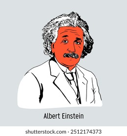 Albert Einstein was a Swiss, German and American theoretical physicist and humanist public figure, one of the founders of modern theoretical physics. Hand-drawn vector illustration