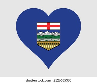 Alberta Canada Heart Flag. AB Canadian Love Shape Province Flag. Albertan Banner Icon Sign Symbol Clipart. EPS Vector Illustration.