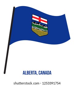 Alberta Flag Waving Vector Illustration on White Background. Provinces Flag of Canada. Correct Size, Proportion and Colors.
