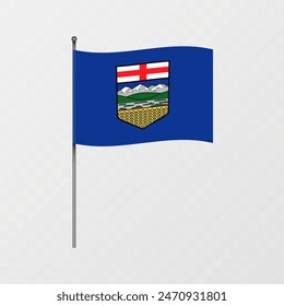 Alberta province flag on flagpole. Vector illustration.