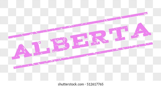 Alberta watermark stamp. Text caption between parallel lines with grunge design style. Rubber seal stamp with dust texture. Vector violet color ink imprint on a chess transparent background.